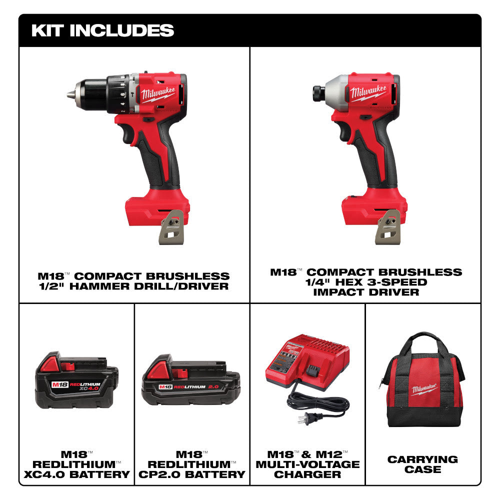 Milwaukee 3693-22CX M18 Compact Brushless 2-Tool Combo Kit - 4