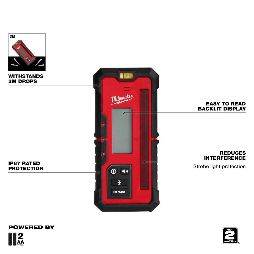 Milwaukee 3701-21 M18 Red Exterior Rotary Laser Level Kit w/ Receiver - 3