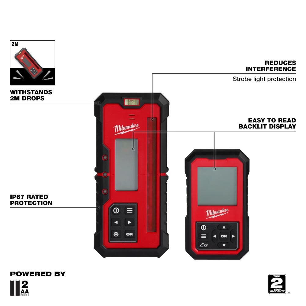 Milwaukee 3704-21 M18 Red Exterior Dual Slope Rotary Laser Level Kit w/ Receiver & Remote - 3