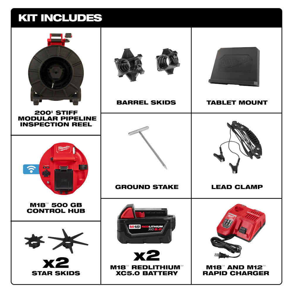 Milwaukee 3974-22 M18 200' Stiff Modular Pipeline Inspection System - 3