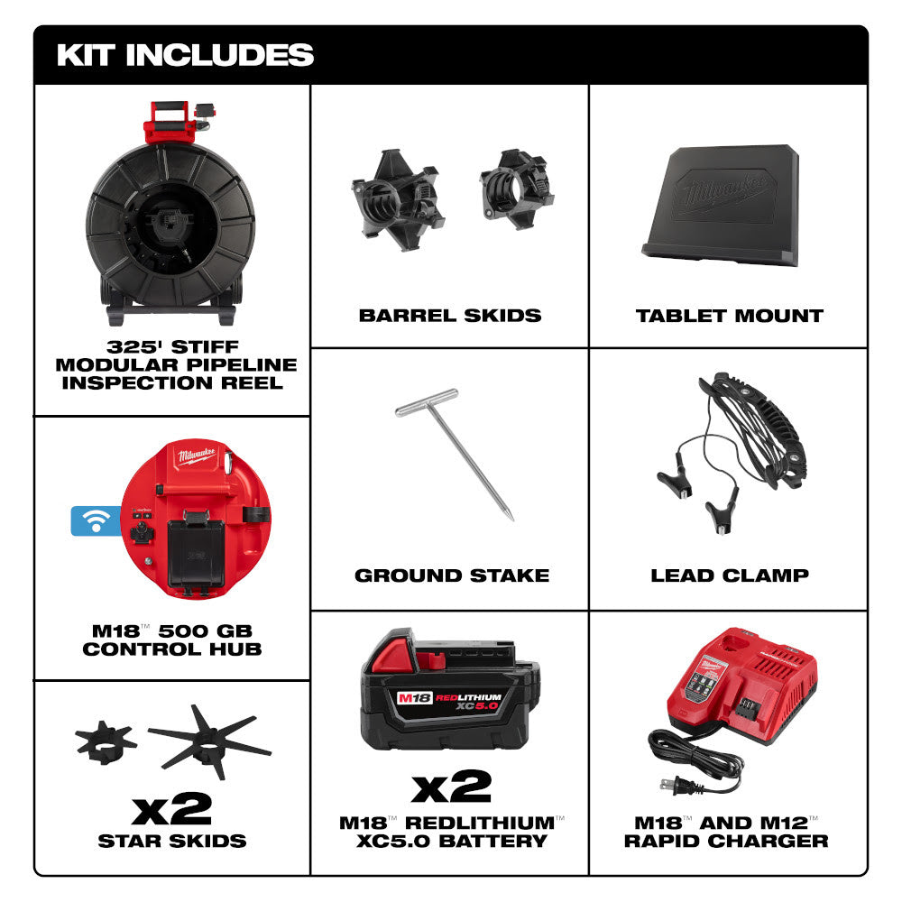 Milwaukee 3976-22 M18 325' Stiff Modular Pipeline Inspection System - 3