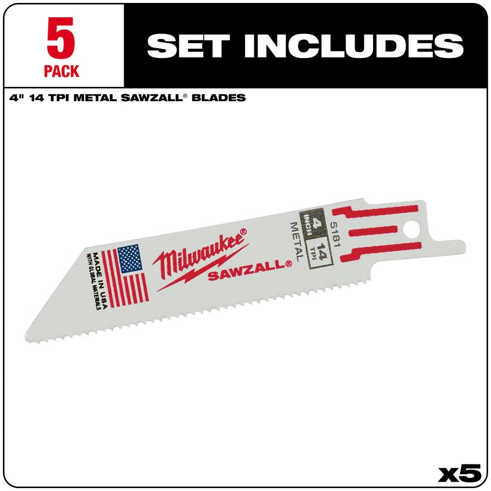 Milwaukee 48-00-5181 4" x 14TPI Bi-Metal Super Sawzall Blade - 2