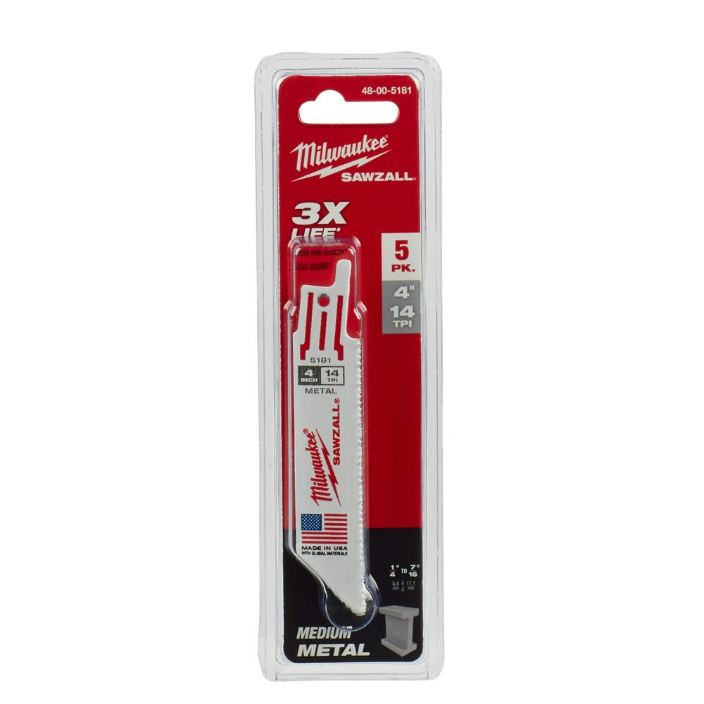 Milwaukee 48-00-5181 4" x 14TPI Bi-Metal Super Sawzall Blade - 9