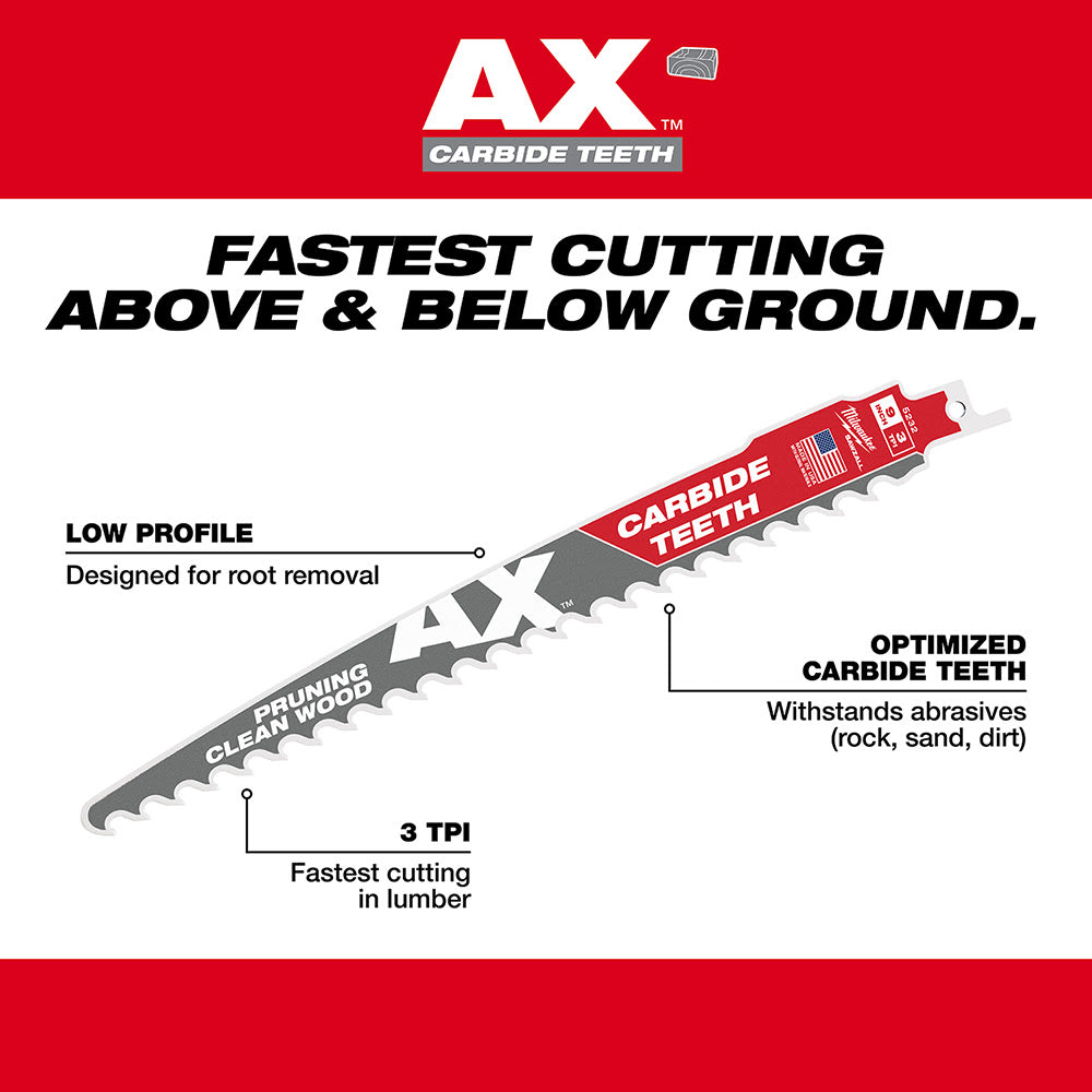 Milwaukee 48-00-5231 6" 3 TPI The AX™ with Carbide Teeth for Pruning & Clean Wood SAWZALL® Blade 1PK - 5