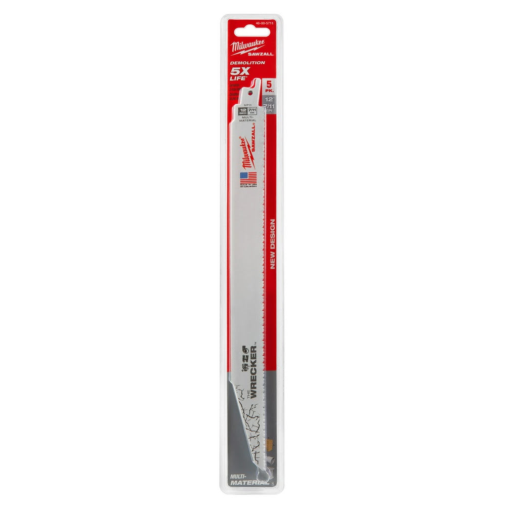 Milwaukee 48-00-5711 WRECKER Multi-Material SAWZALL Blade 12" 7/11TPI 5 Pack - 11