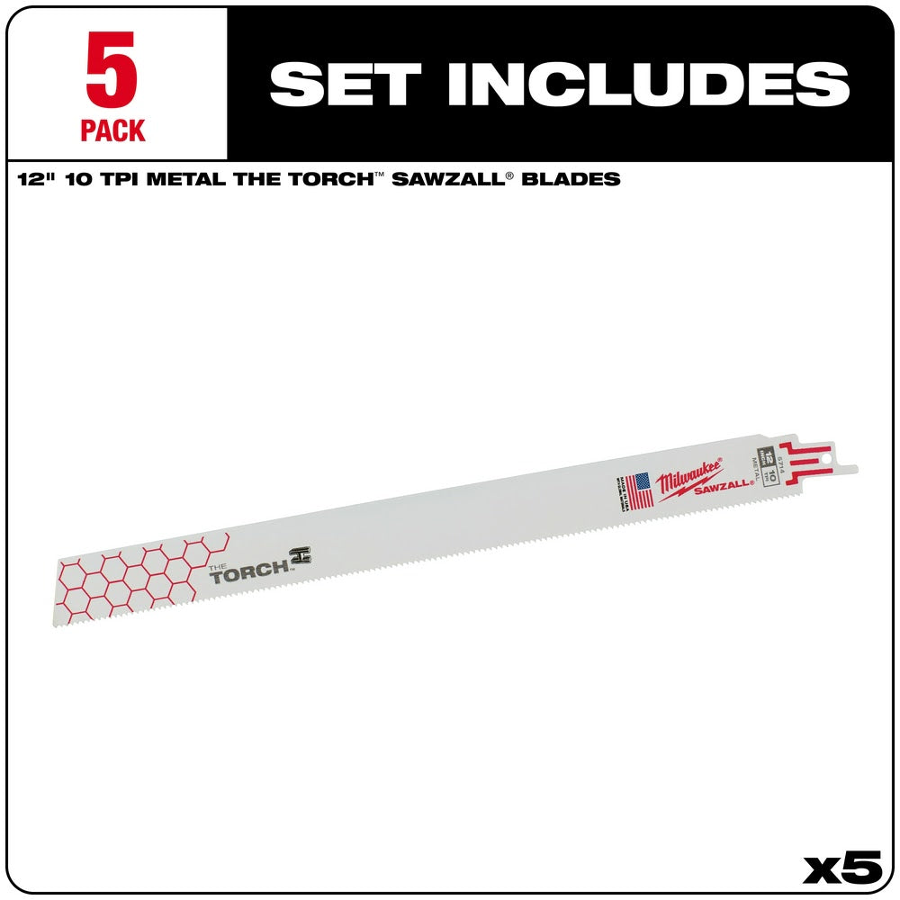 Milwaukee 48-00-5714 Super Sawzall Blade 10 Teeth per Inch 12-Inch Length, Torch , 5 Pack - 2