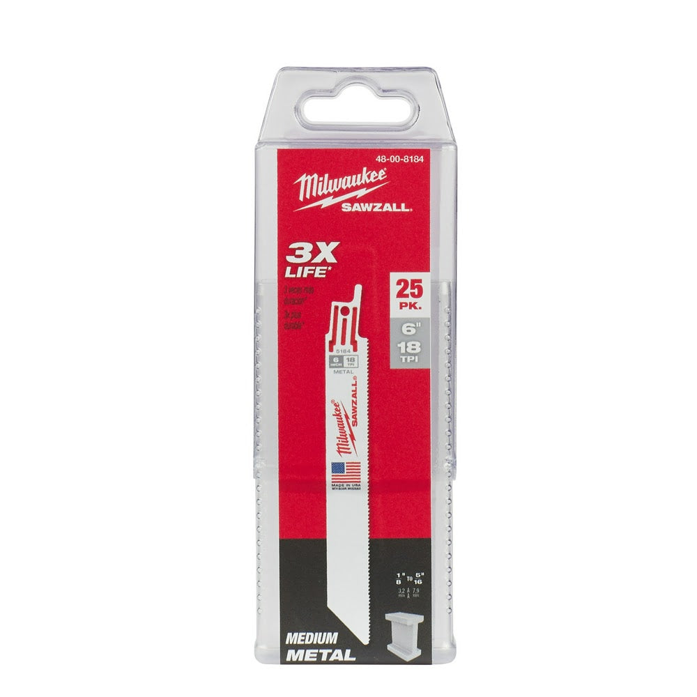 Milwaukee 48-00-8184 Super Sawzall Blade 18 Teeth per Inch 6-Inch Length, 25 Pack - 10