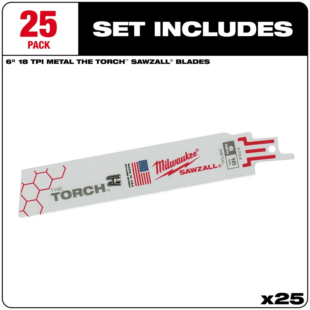 Milwaukee 48-00-8784 6" x 18 TPI Super Sawzall Blade, Torch, 25 Pack - 2