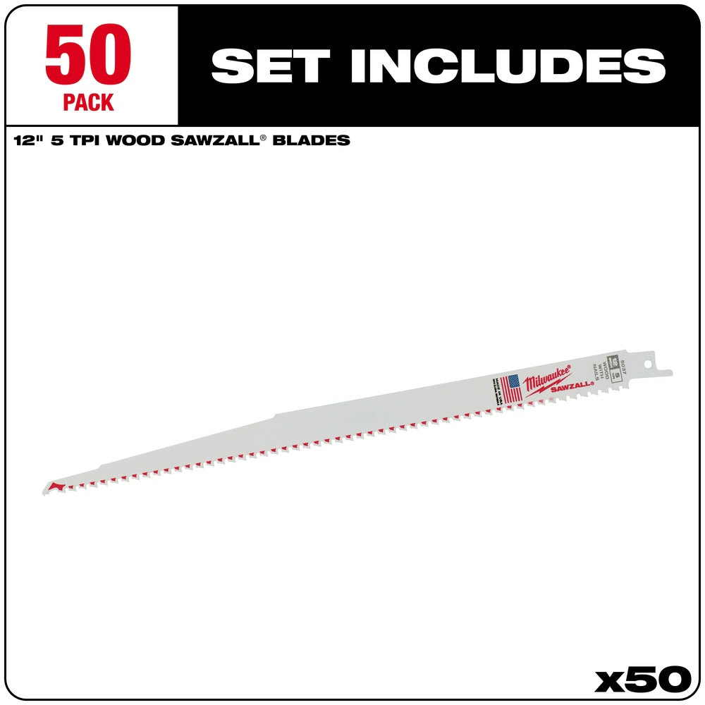 Milwaukee 48-01-6037 12" x 6TPI Bi-Metal Super Sawzall Blade 50-Pack - 2