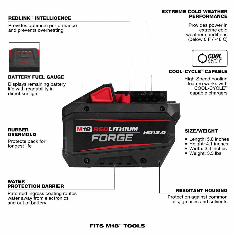 Milwaukee 48-11-1813 M18 REDLITHIUM FORGE HD12.0 Battery Pack - 19