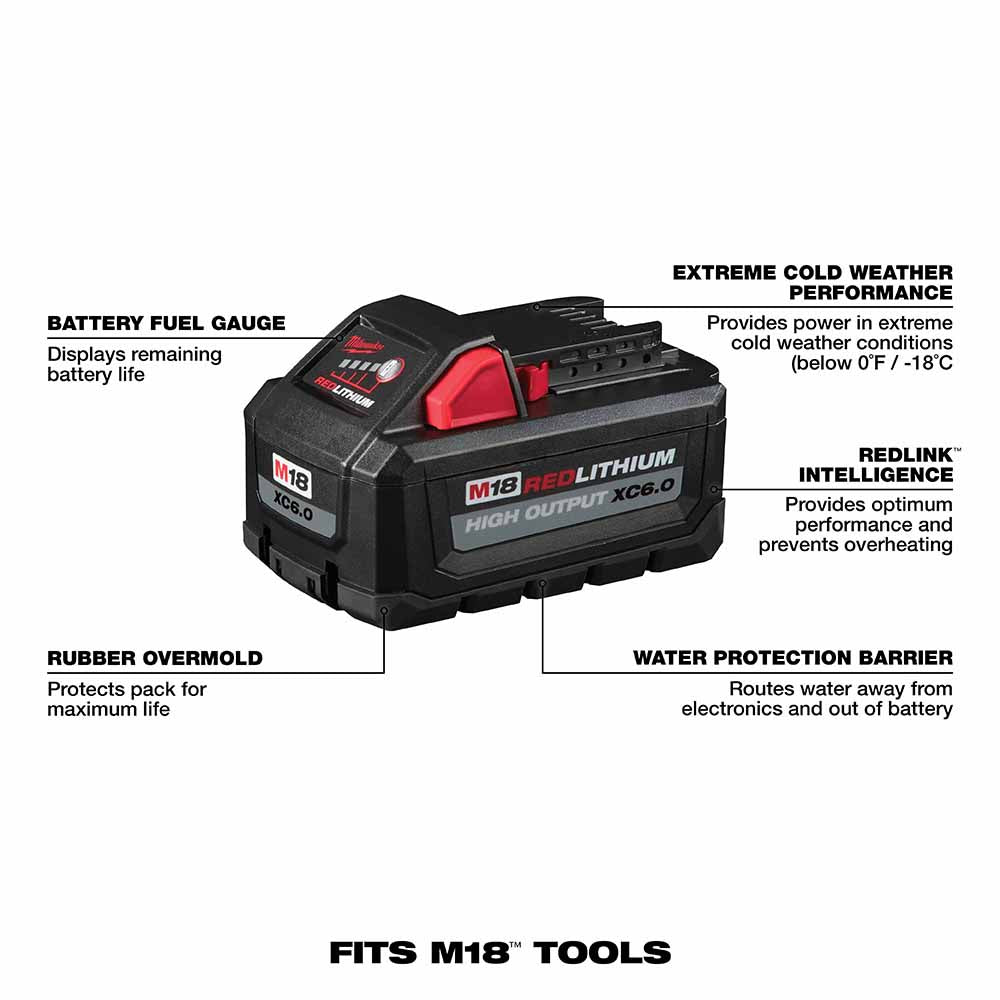 Milwaukee 48-11-1862 M18 REDLITHIUM High Output XC6.0 Battery 2-Pack - 6