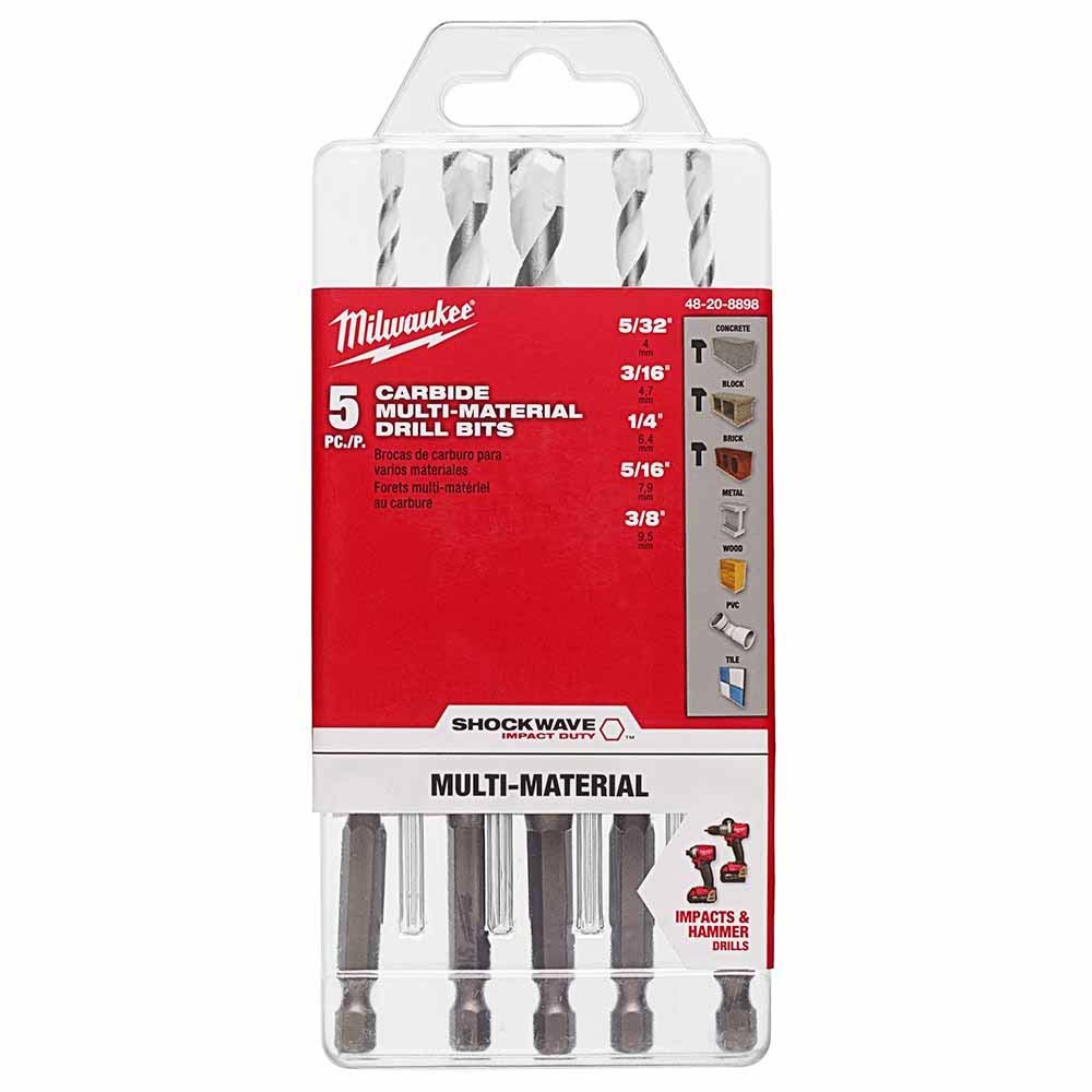 Milwaukee 48-20-8898 SHOCKWAVE Impact Duty Carbide Multi-Material Drill Bit Set - 5PC - 12