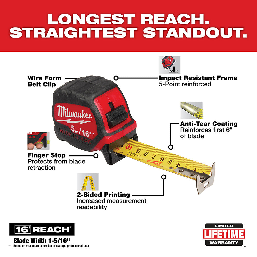 Milwaukee 48-22-0217 5m/16' Wide Blade Tape Measure - 2