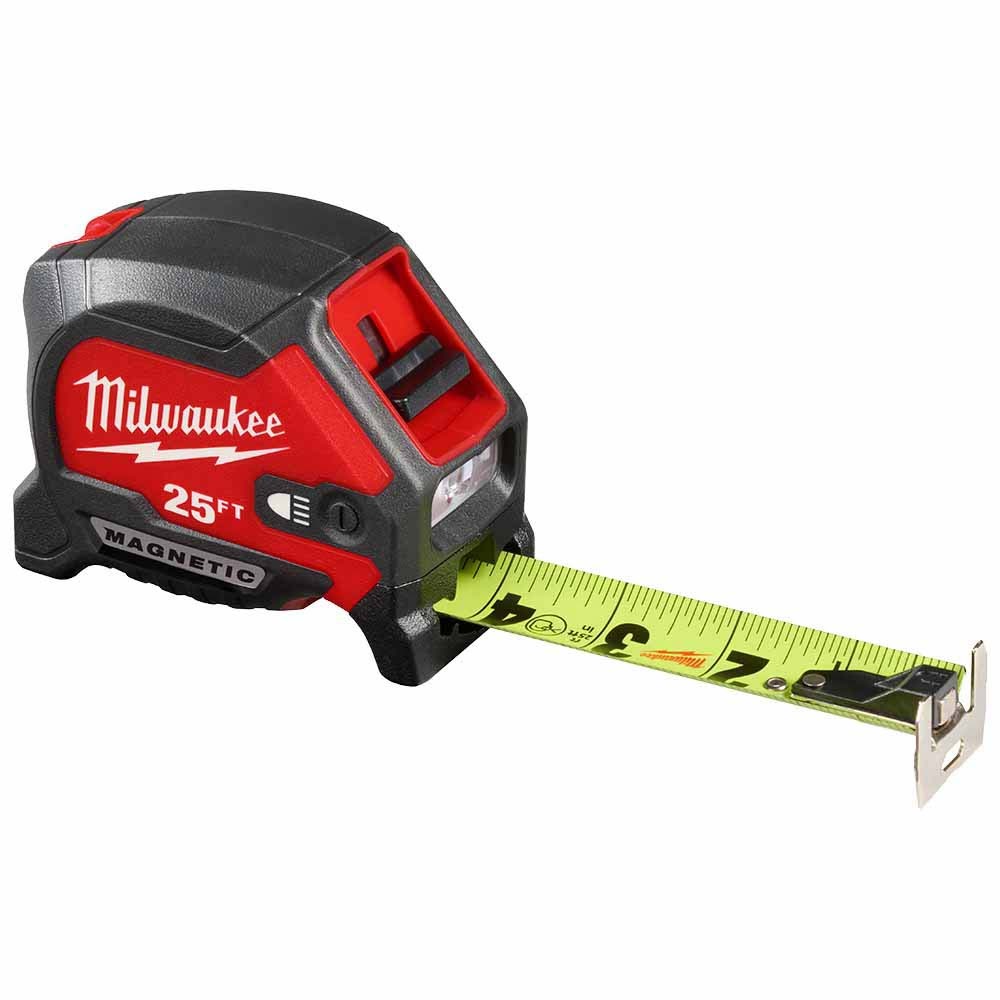 Milwaukee 48-22-0428 25" Compact Wide Blade Magnetic Tape Measure w/ Rechargeable 100 Lumen LED Light