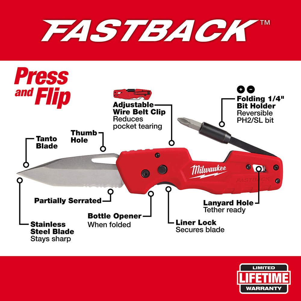 Milwaukee 48-22-1540 FASTBACK 5-in-1 Folding Pocket Knife - 2