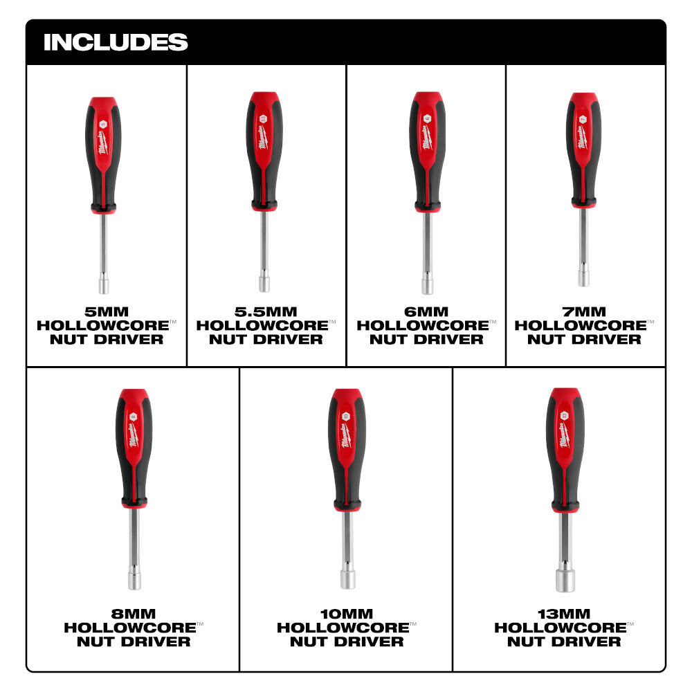 Milwaukee 48-22-2448 7pc Metric HollowCore Nut Driver Set - 2