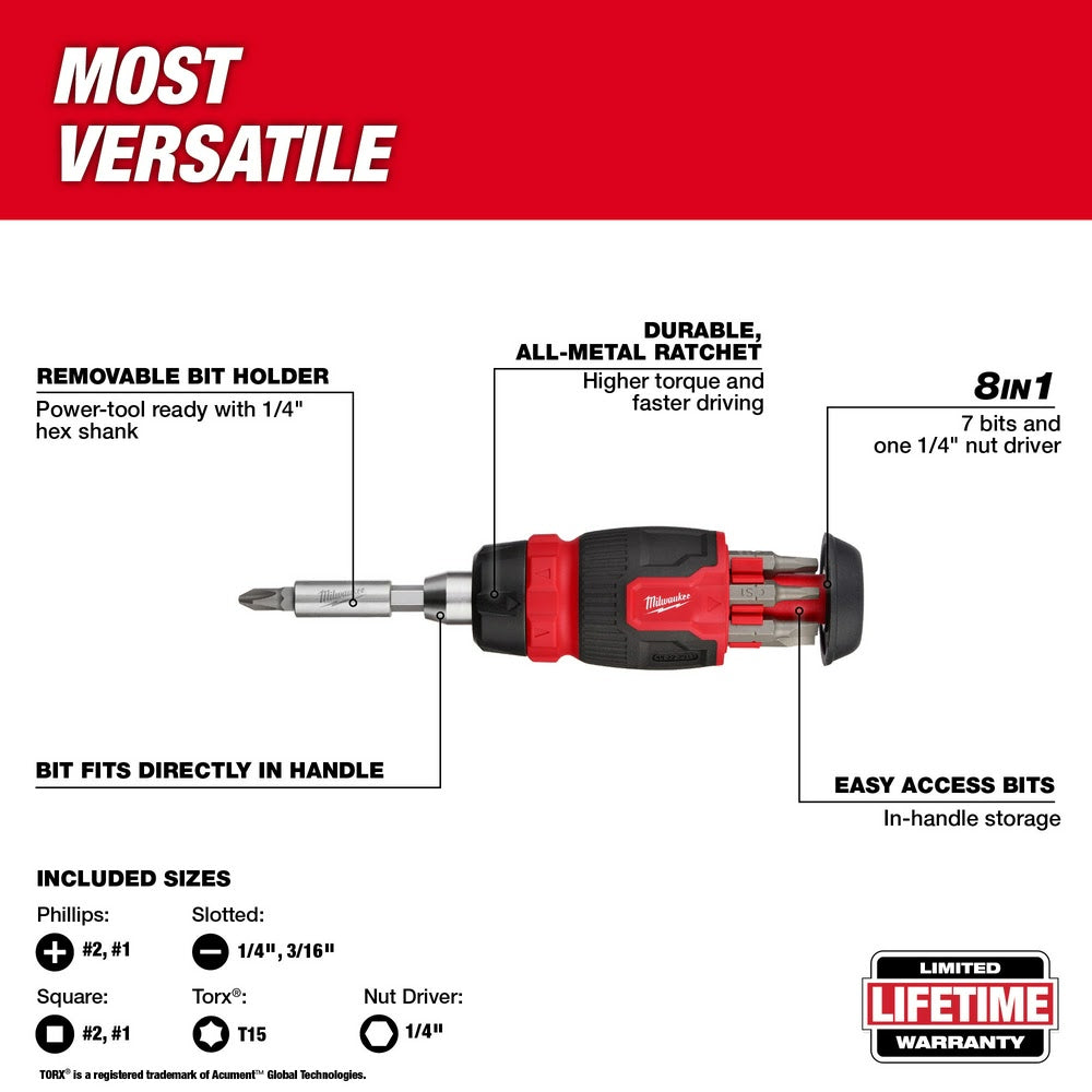 Milwaukee 48-22-2905 2pc 14-in-1 Ratcheting Multi-Bit and 8-in-1 Ratcheting Compact Multi-bit Screwdriver Set - 5