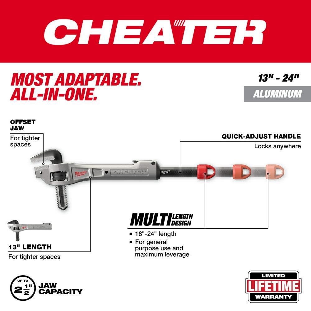 Milwaukee 48-22-7322 CHEATER Aluminum Offset Adaptable Pipe Wrench - 2