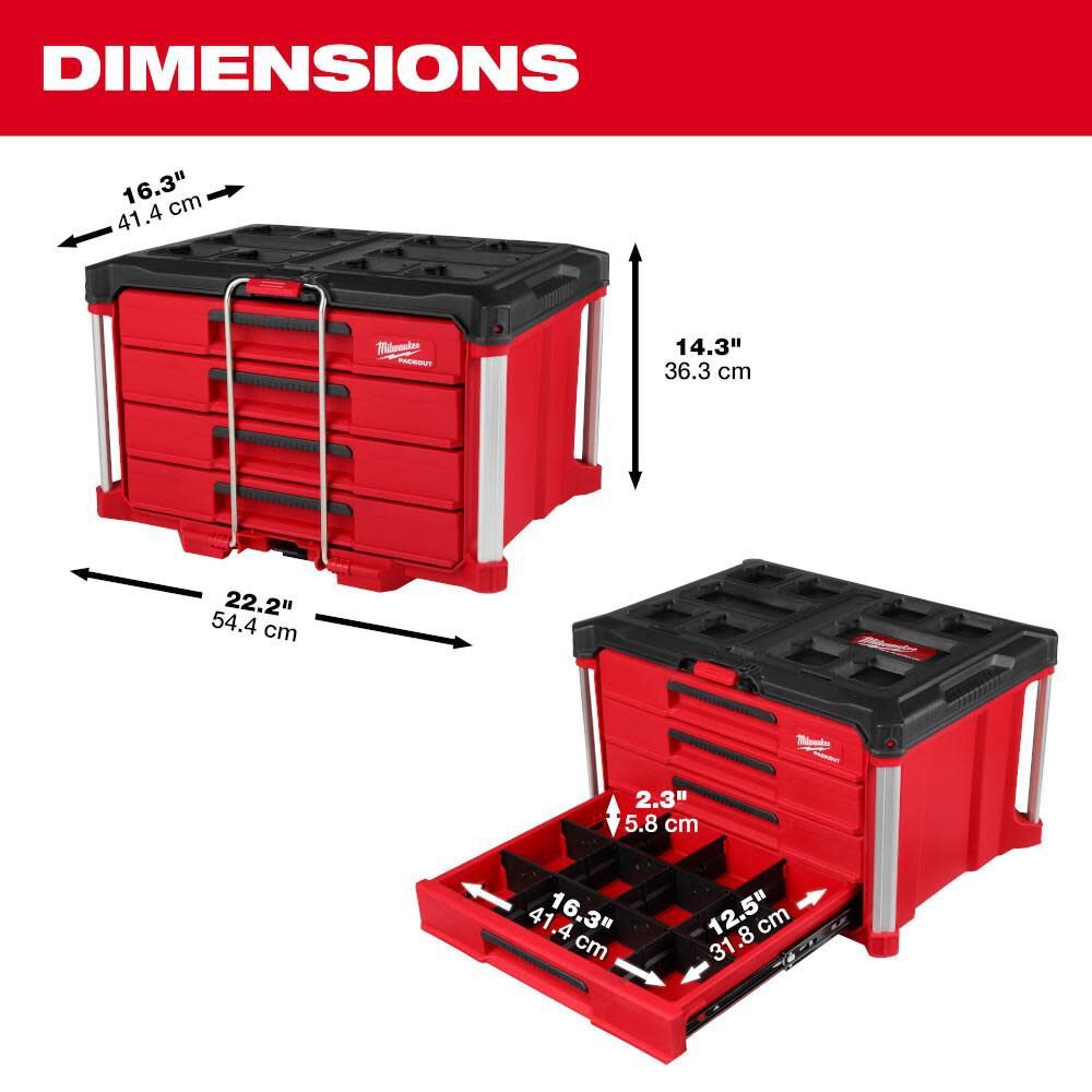 Milwaukee 48-22-8444 PACKOUT 4-Drawer Tool Box - 5