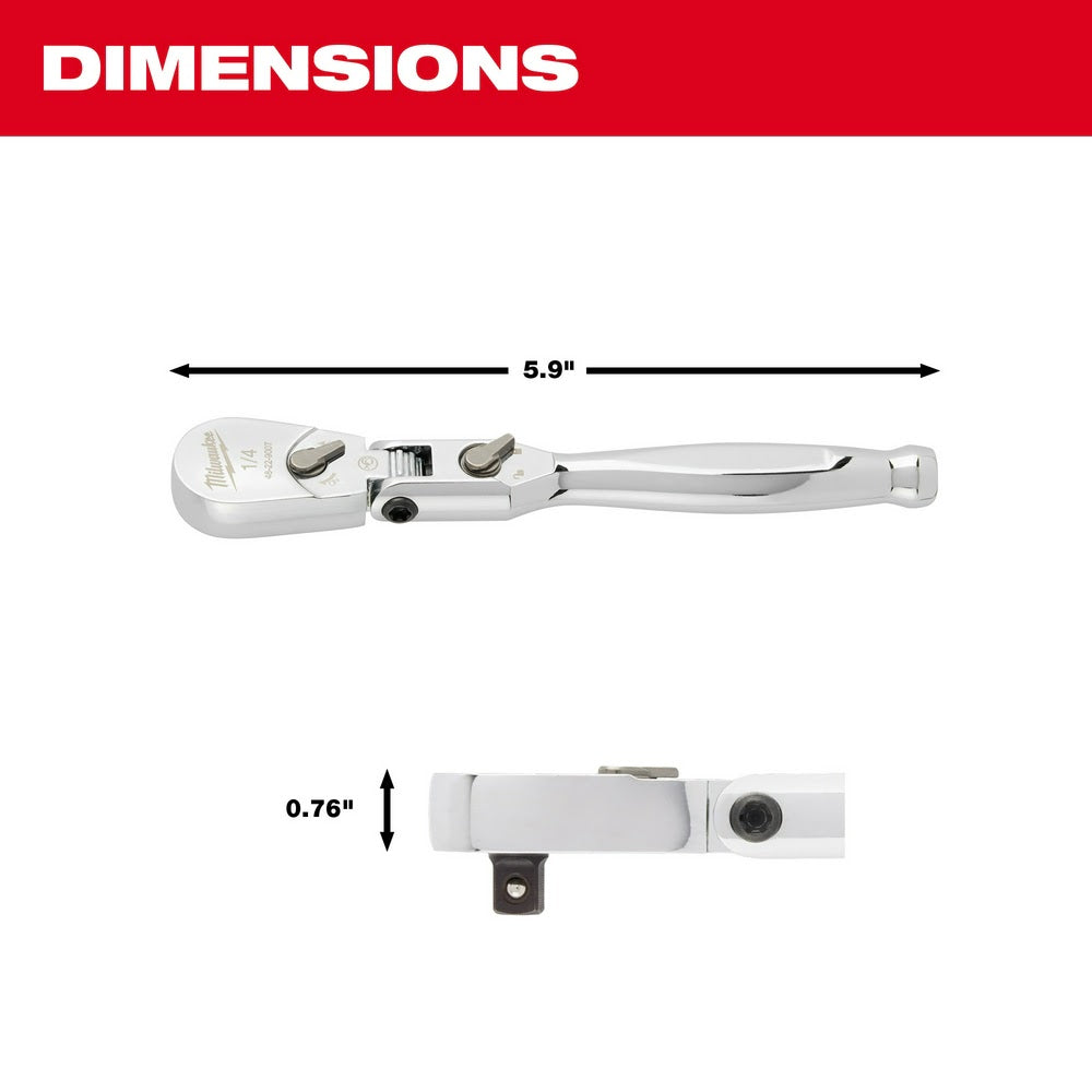 Milwaukee 48-22-9007 1/4" Drive 6" Flex Head Ratchet - 3