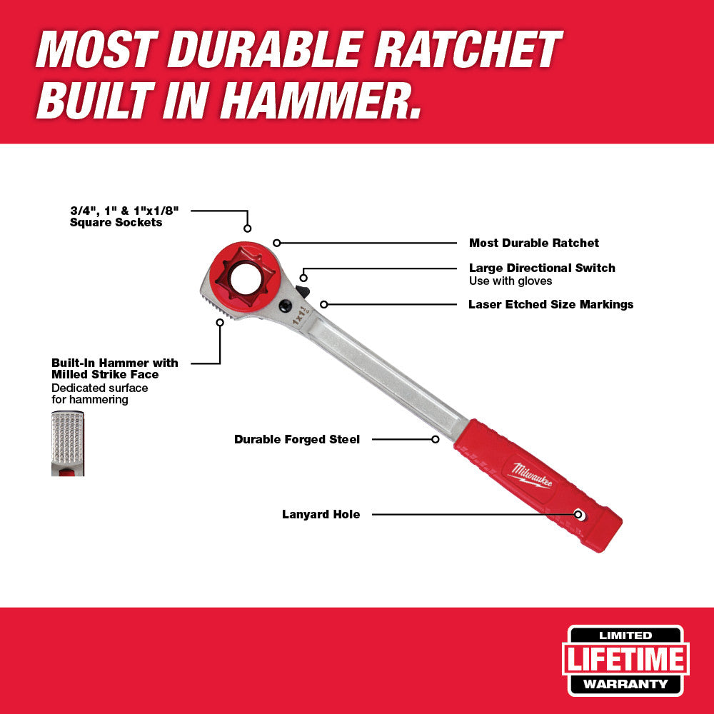 Milwaukee  48-22-9213M Lineman's High-Leverage Ratcheting Wrench w/ Milled Face - 9