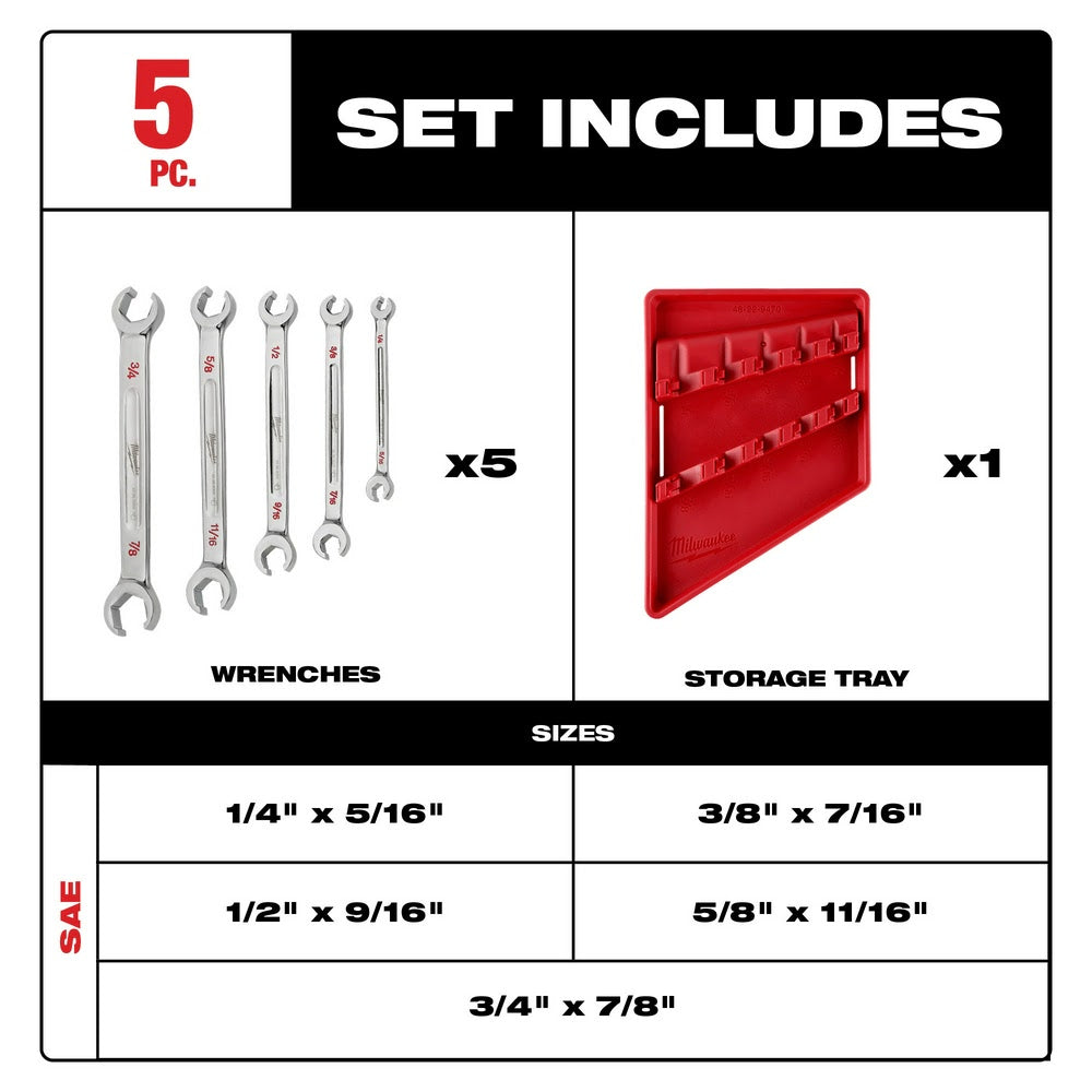 Milwaukee 48-22-9470 5pc Double End Flare Nut Wrench Set - SAE - 2