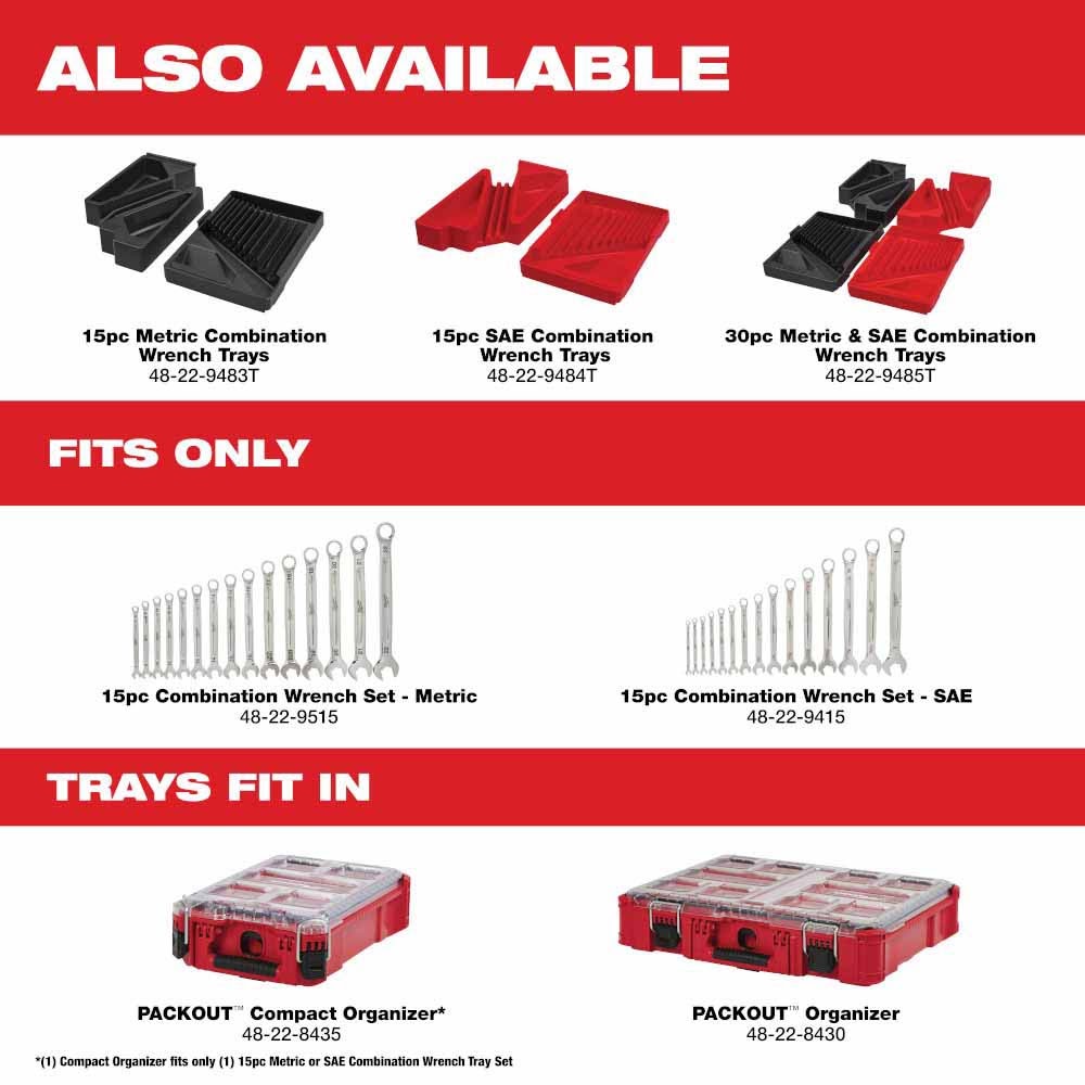 Milwaukee 48-22-9483 15pc Metric Combination Wrench Set with PACKOUT Compact Organizer