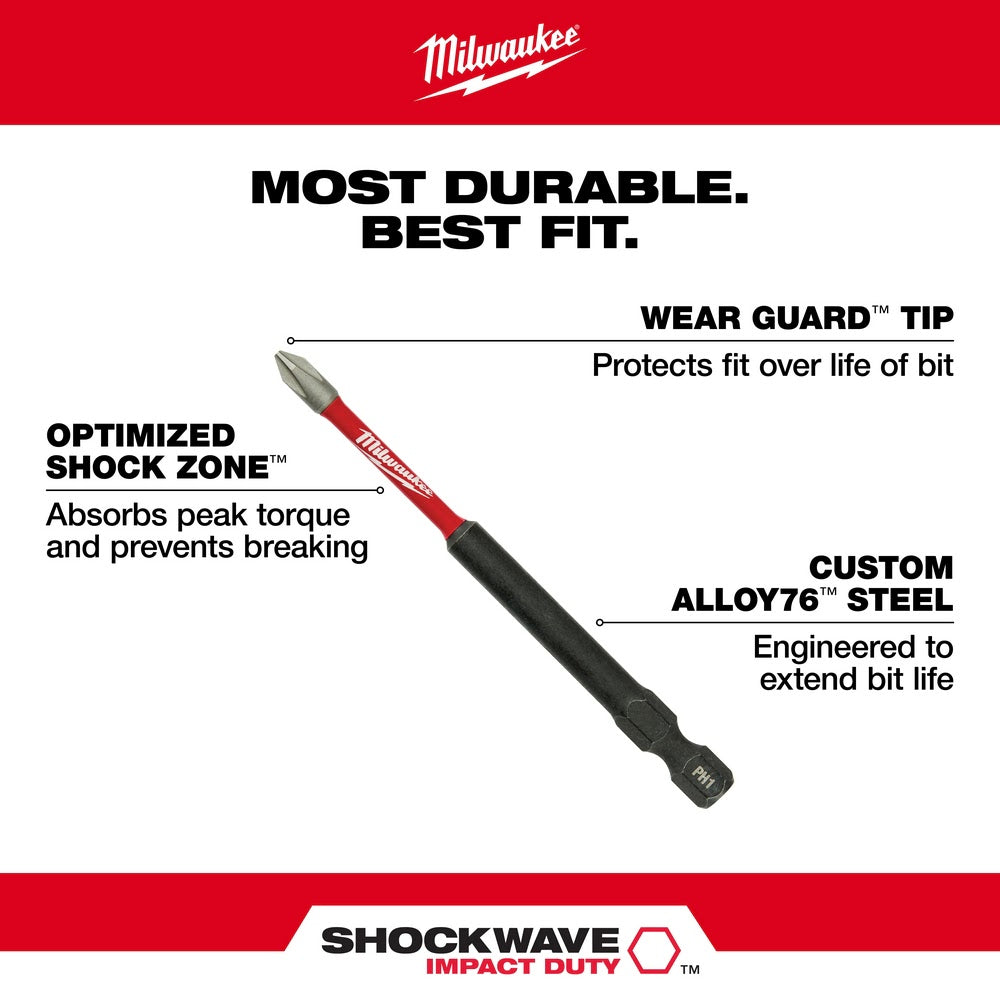 Milwaukee 48-32-4662 SHOCKWAVE Impact Duty™ 3-1/2" PH2 Bit 2PK - 4