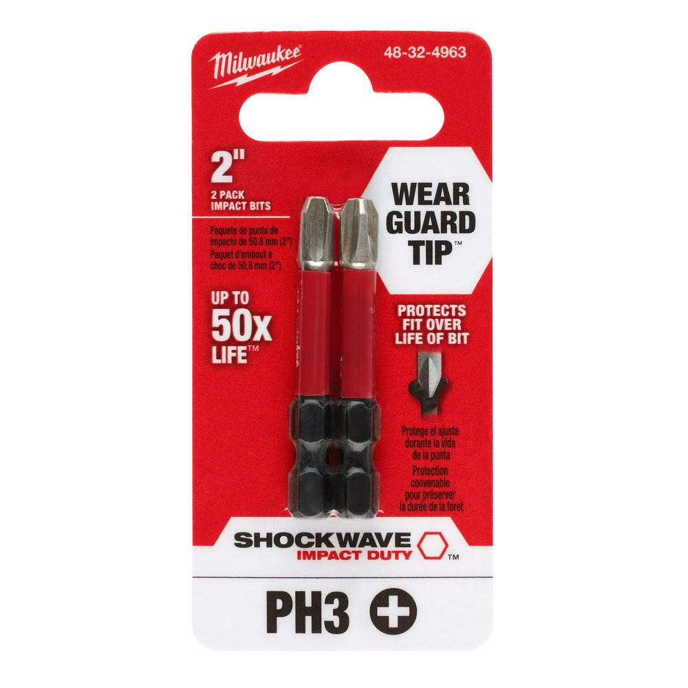 Milwaukee 48-32-4963 SHOCKWAVE Impact Duty™ 2" PH3 Bit 2PK - 7