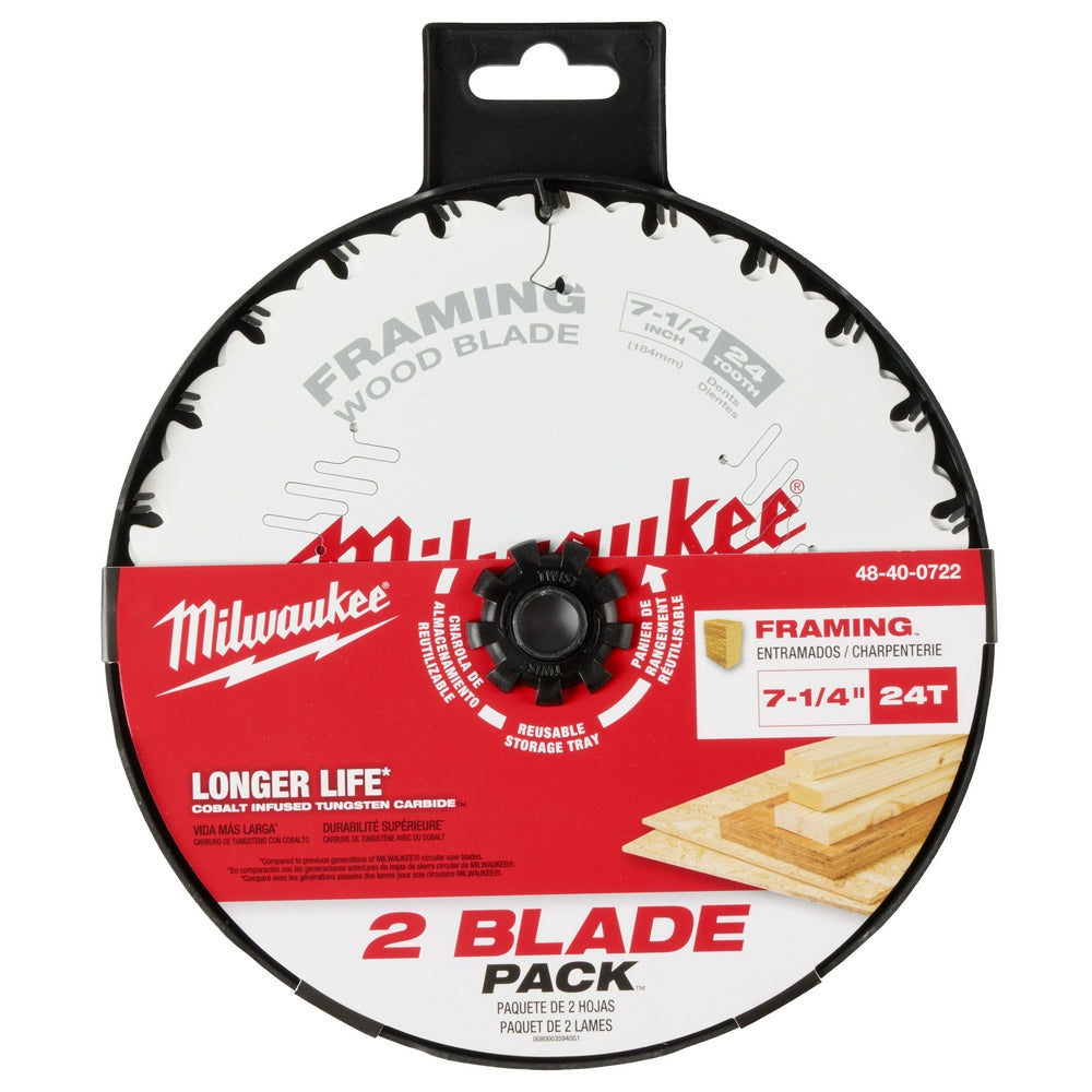 Milwaukee 48-40-0722 7-1/4" 24T Framing Circular Saw Blade-2PK