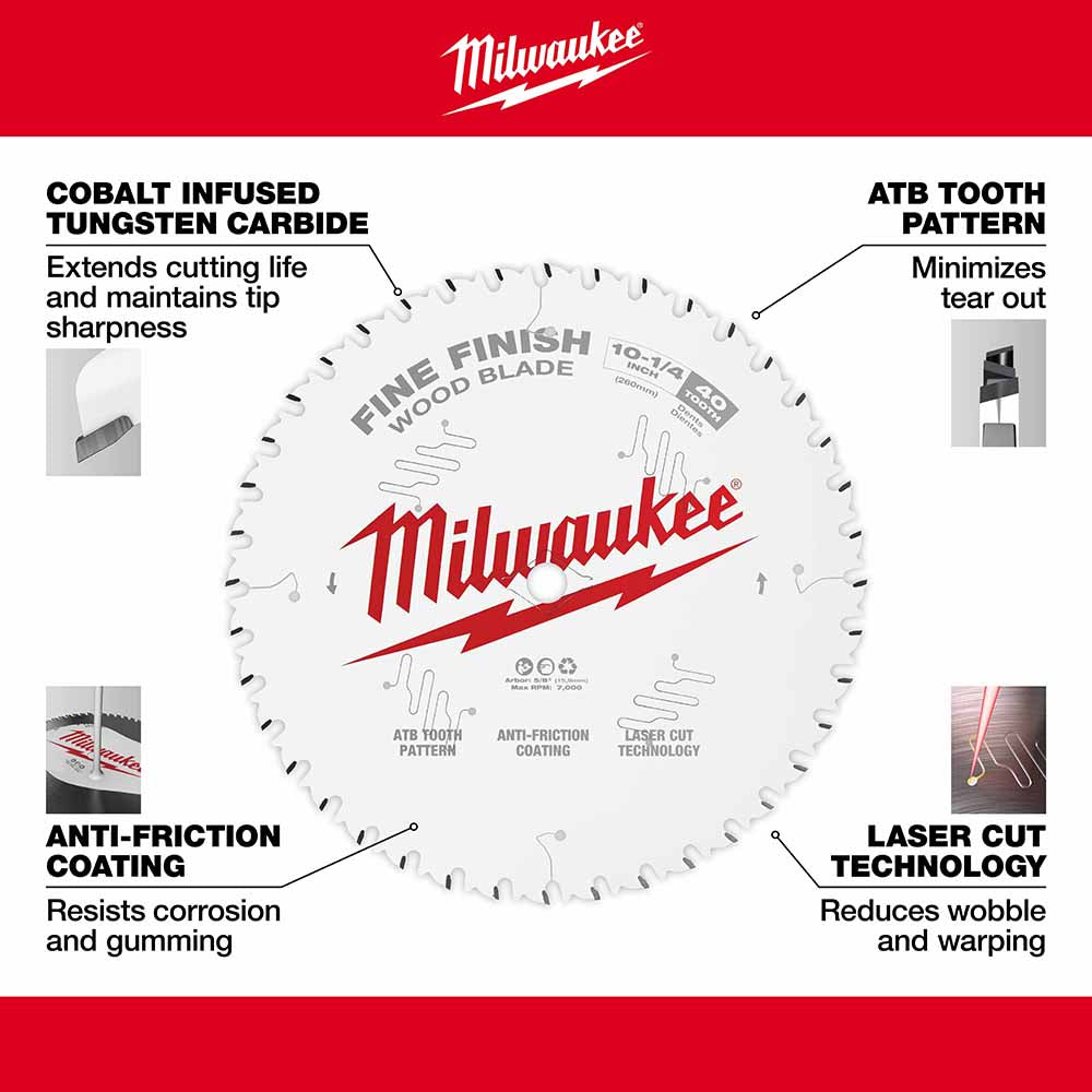 Milwaukee 48-40-1040 10-1/4" 40T Fine Finish Circular Saw Blade - 4