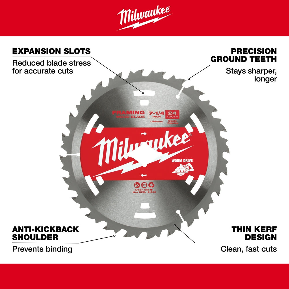 Milwaukee 48-40-1713 7-1/4" 24T Construction Worm Drive Framing Contractor Pack (25PK) - 4