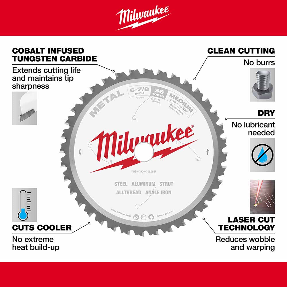 Milwaukee  48-40-4225 6-7/8" 36T METAL CSB, 20MM - 4