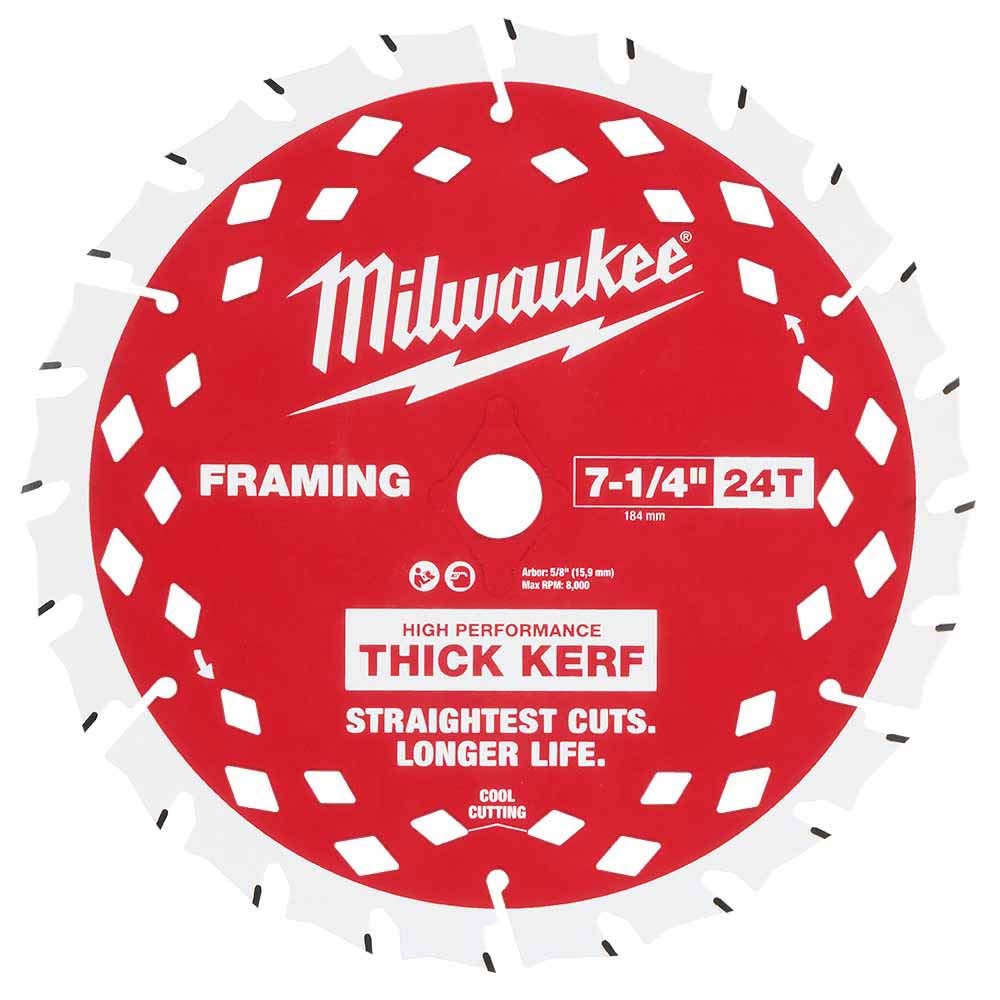 Milwaukee 48-41-0740 7-1/4" 24T Thick Kerf Framing Circular Saw Blade - 11