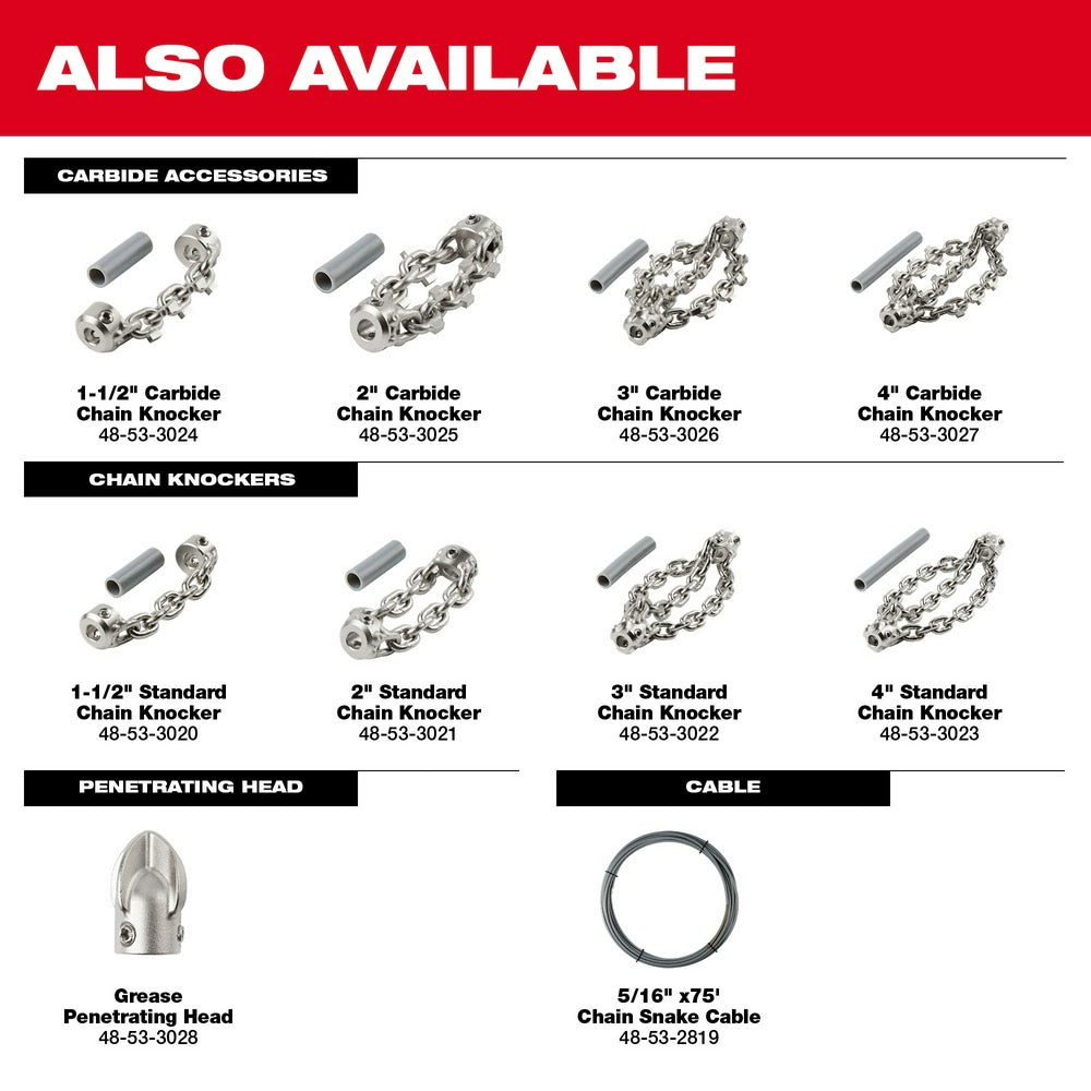 Milwaukee 48-53-3025 2" Carbide Chain Knocker for 5/16" Chain Snake Cable - 7