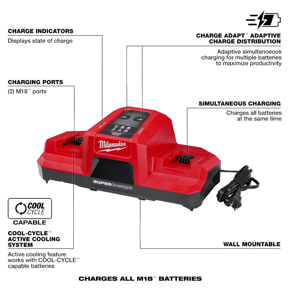 Milwaukee 48-59-1815 M18 Dual Bay Simultaneous Super Charger - 6