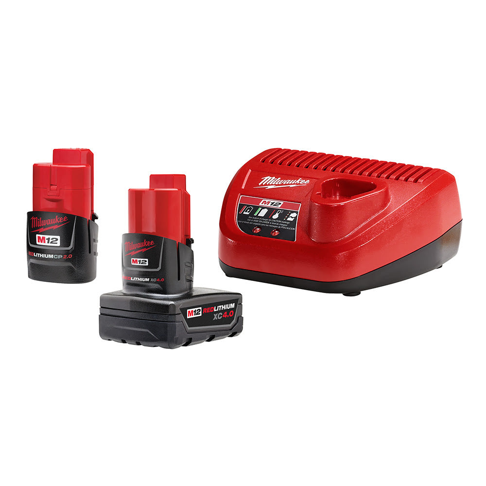 Milwaukee 48-59-2424 M12 12-Volt Lithium-Ion 4.0 Ah and 2.0 Ah Battery Packs and Charger Starter Kit