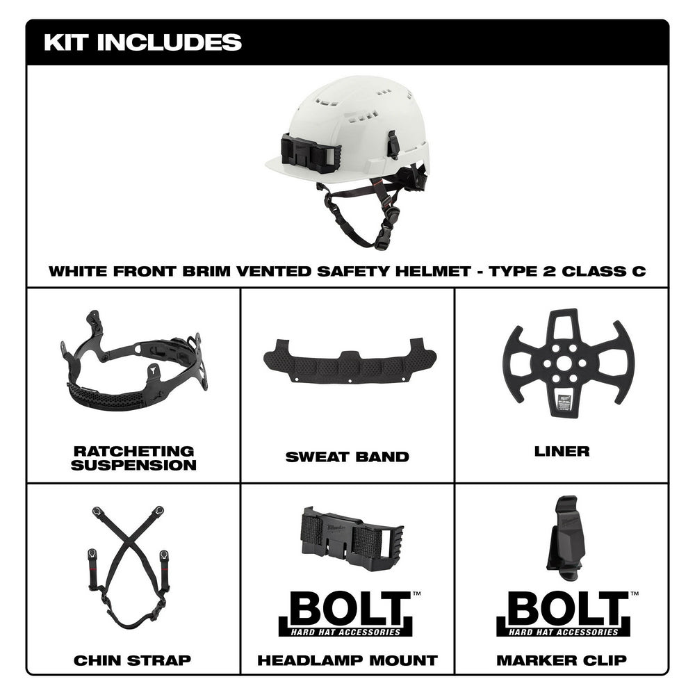 Milwaukee 48-73-1336 BOLT Gray Front Brim Safety Helmet (USA) - Type 2, Class C, Vented - 9