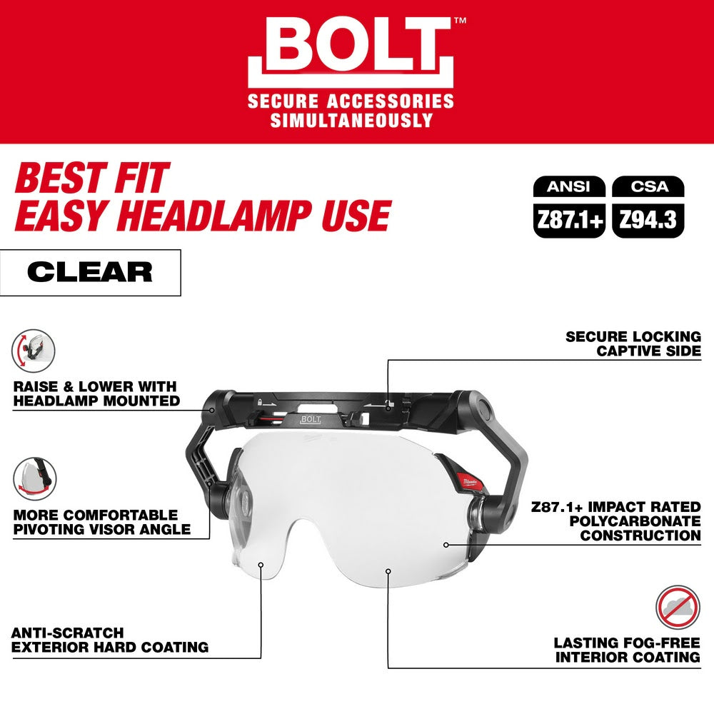 Milwaukee 48-73-1410 BOLT Eye Visor / Face Shield - Clear Dual Coat Lens (Compatible with Milwaukee Safety Helmets & Hard Hats) - 7