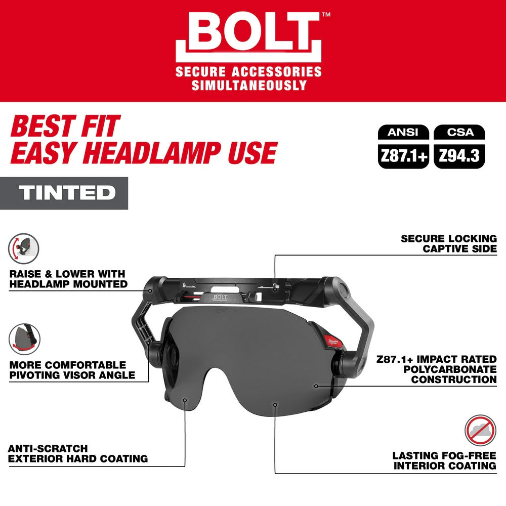 Milwaukee 48-73-1415 BOLT Eye Visor - Tinted Dual Coat Lens (Compatible with Milwaukee Safety Helmets & Hard Hats) - 7