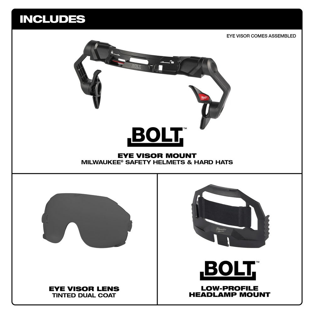 Milwaukee 48-73-1415 BOLT Eye Visor - Tinted Dual Coat Lens (Compatible with Milwaukee Safety Helmets & Hard Hats) - 9