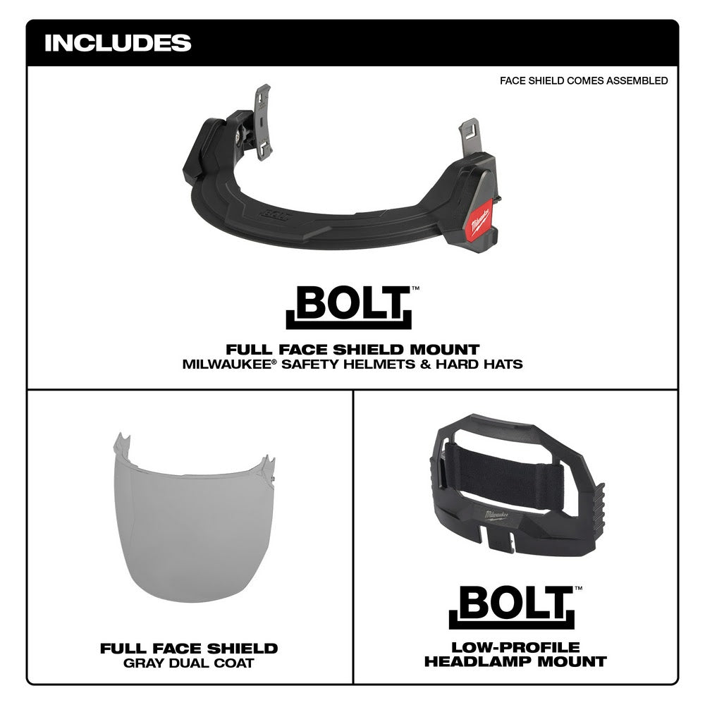 Milwaukee 48-73-1425 BOLT Full Face Shield - Gray Dual Coat Lens (Compatible with Milwaukee Safety Helmets & Hard Hats) - 6