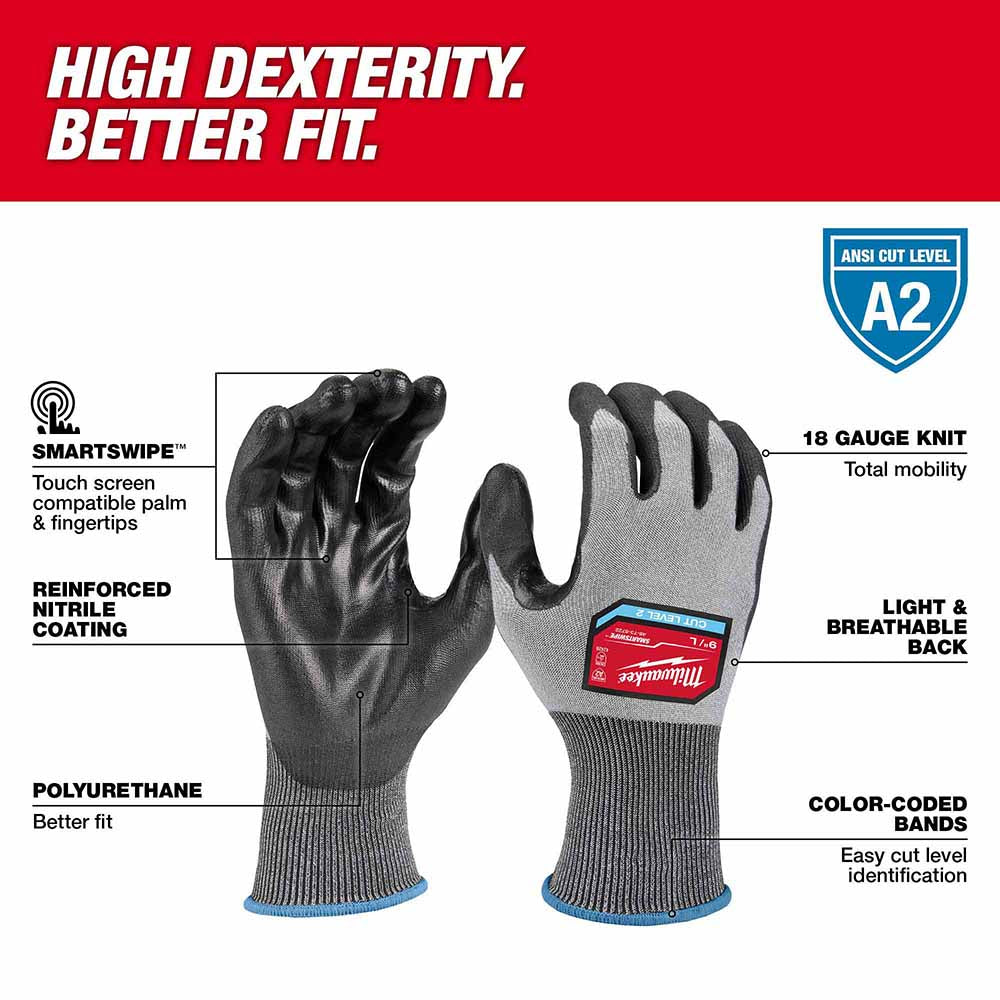 Milwaukee 48-73-8722B High Dexterity A2 Polyurethane Dipped Gloves - Large - 2