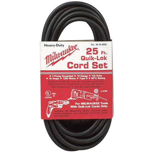 Milwaukee 48-76-4025 25' Quik-Lok 3 Wire Double Insulated Cord