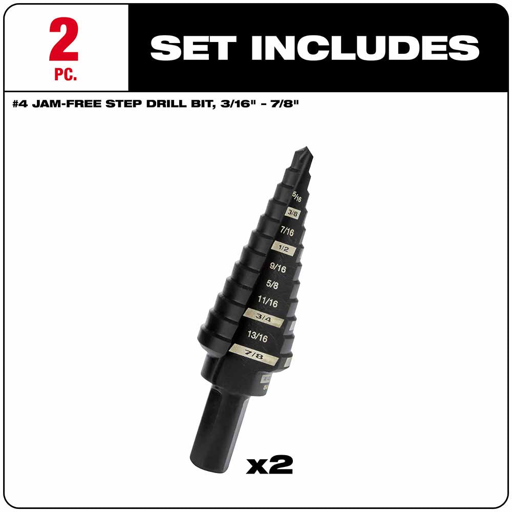 Milwaukee 48-89-9234 2 Piece #4 Step Drill Bit Set, 3/16" - 7/8" - 4