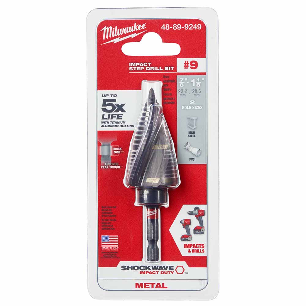 Milwaukee 48-89-9249 SHOCKWAVE Impact Duty Step Bit #9 7/8" &1-1/8" - 7