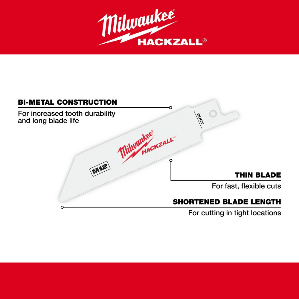 Milwaukee 49-00-5424 M12 Hackzall Blade 4" Duct 5-Pack - 5