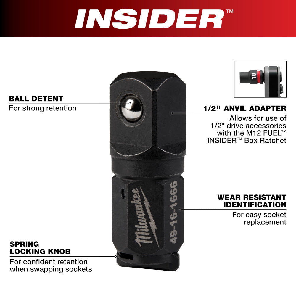 Milwaukee 49-16-1666 INSIDER Box Ratchet 1/2" Anvil Adapter - 2