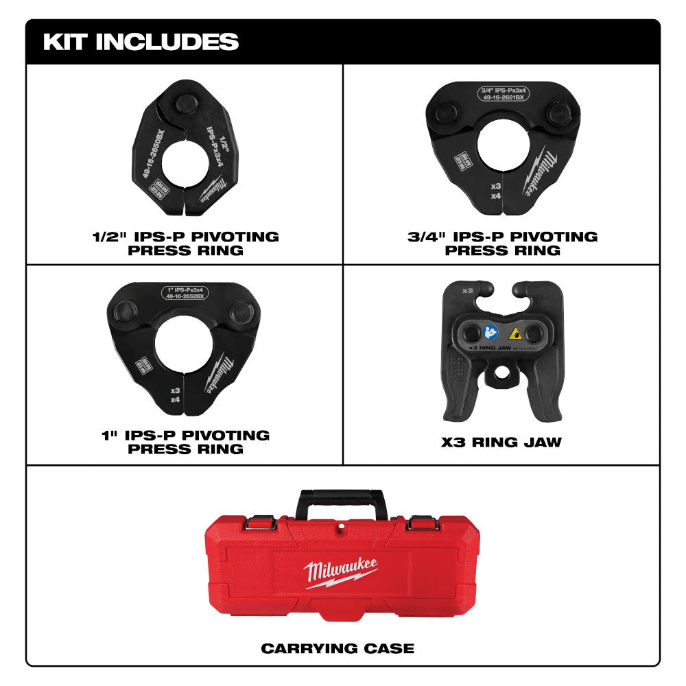 Milwaukee 49-16-2496X 1/2" - 1" IPS-P Pivoting Press Ring Kit for M12 FORCE LOGIC Press Tool