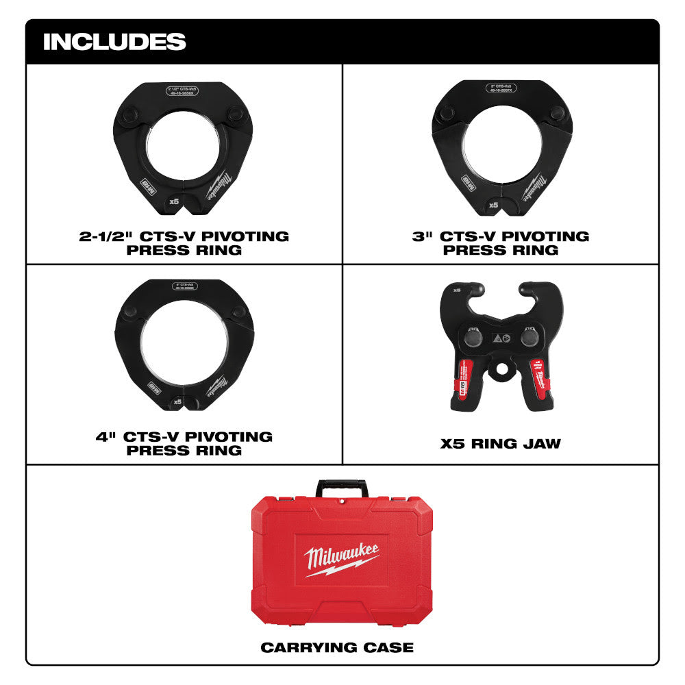 Milwaukee 49-16-2690X 2-1/2" - 4" CTS-V Pivoting Press Ring Kit for M18 FORCE LOGIC Press Tools